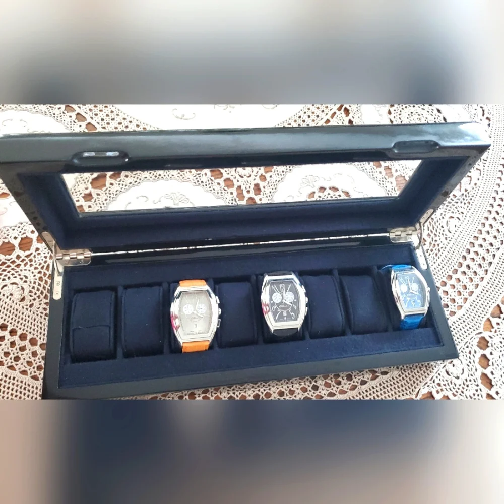 ECCLISSI  WATCH STORAGE BOX Ebony Black, 8 Watches w/Display Pads Unisex - Picture 2 of 7